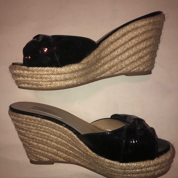 Valentino Black Patent Leather Bow Women Wedges - Picture 3 of 5